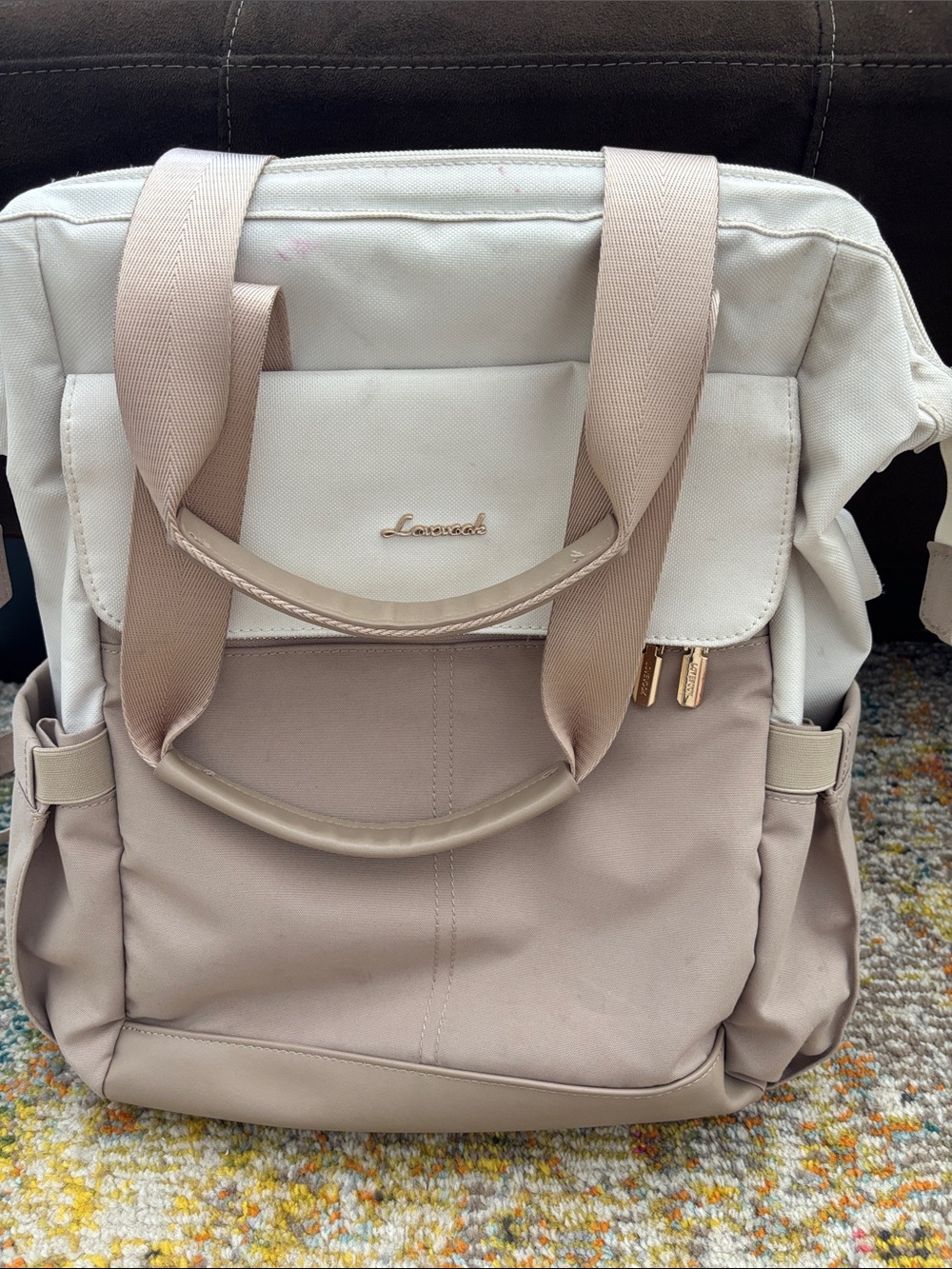 Beige & Cream Women's Convertible Backpack Tote